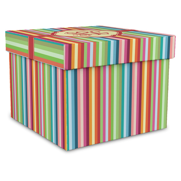 Custom Retro Vertical Stripes Gift Box with Lid - Canvas Wrapped - XX-Large (Personalized)