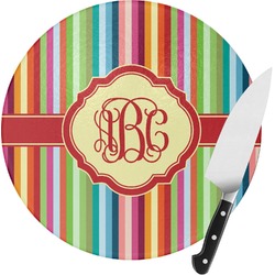 Retro Vertical Stripes Round Glass Cutting Board (Personalized)