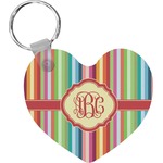 Retro Vertical Stripes Heart Plastic Keychain w/ Monogram