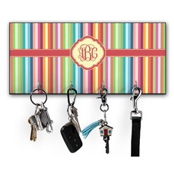 Retro Vertical Stripes Key Hanger w/ 4 Hooks w/ Monogram