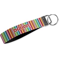Retro Vertical Stripes Webbing Keychain Fob - Large (Personalized)
