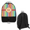 Retro Vertical Stripes Large Backpack - Black - Front & Back View