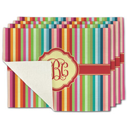 Retro Vertical Stripes Single-Sided Linen Placemat - Set of 4 w/ Monogram