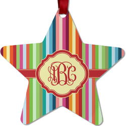 Retro Vertical Stripes Metal Star Ornament - Double Sided w/ Monogram