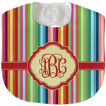 Retro Vertical Stripes Velour Baby Bib w/ Monogram