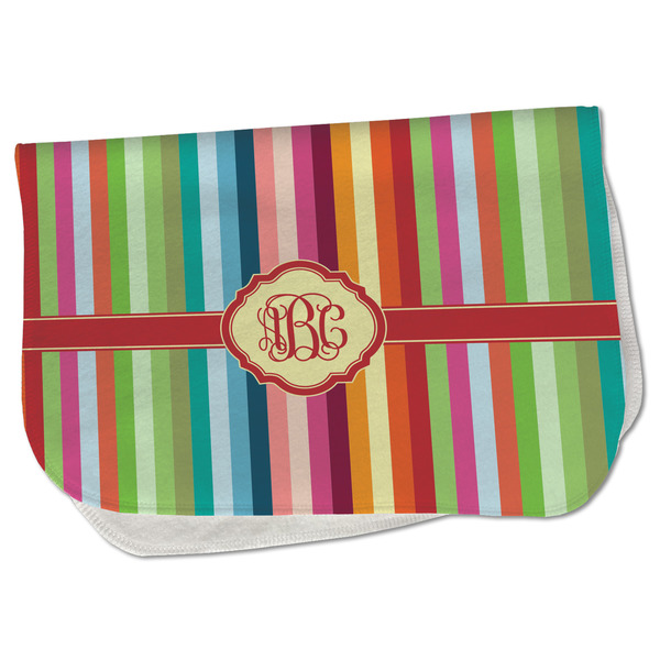 Custom Retro Vertical Stripes Burp Cloth - Fleece w/ Monogram