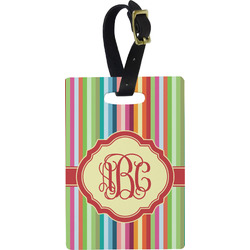 Retro Vertical Stripes Plastic Luggage Tag - Rectangular w/ Monogram