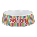 Retro Vertical Stripes Plastic Dog Bowl - Large (Personalized)