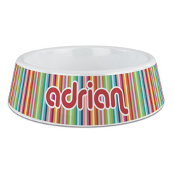 Retro Vertical Stripes Plastic Dog Bowl - Large (Personalized)