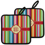 Retro Vertical Stripes Pot Holders - Set of 2 w/ Monogram