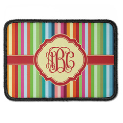 Retro Vertical Stripes Iron On Rectangle Patch w/ Monogram