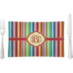 Retro Vertical Stripes Glass Rectangular Lunch / Dinner Plate (Personalized)