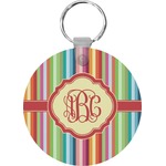 Retro Vertical Stripes Round Plastic Keychain (Personalized)