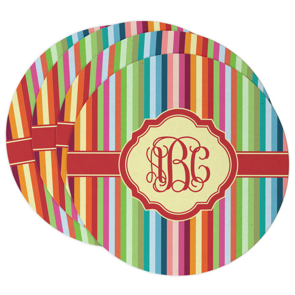 Custom Retro Vertical Stripes Round Paper Coasters w/ Monograms