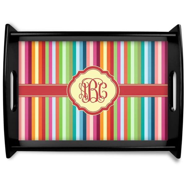 Custom Retro Vertical Stripes Black Wooden Tray - Large (Personalized)