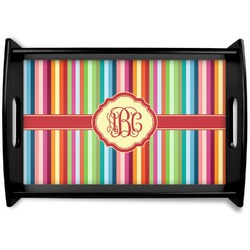 Retro Vertical Stripes Black Wooden Tray - Small (Personalized)