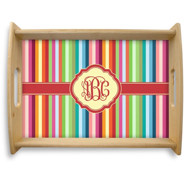 Custom Retro Vertical Stripes Natural Wooden Tray - Large (Personalized)