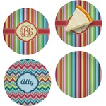 Retro Vertical Stripes Set of 4 Glass Appetizer / Dessert Plate 8" (Personalized)