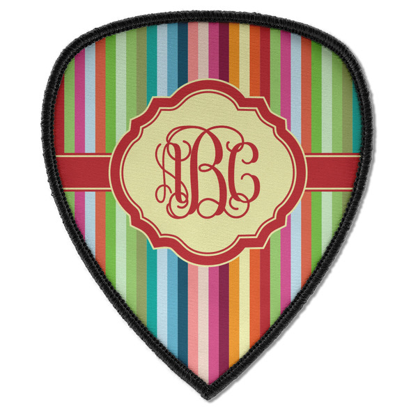 Custom Retro Vertical Stripes Iron on Shield Patch A w/ Monogram