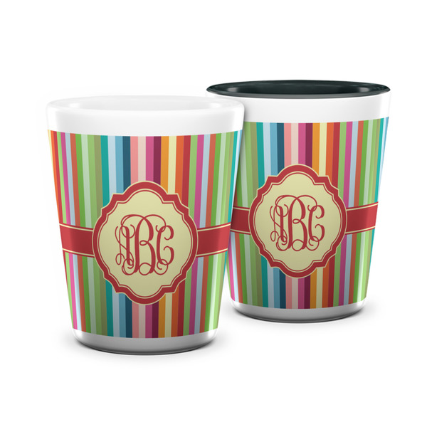 Custom Retro Vertical Stripes Ceramic Shot Glass - 1.5 oz (Personalized)