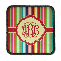 Retro Vertical Stripes Iron On Square Patch w/ Monogram