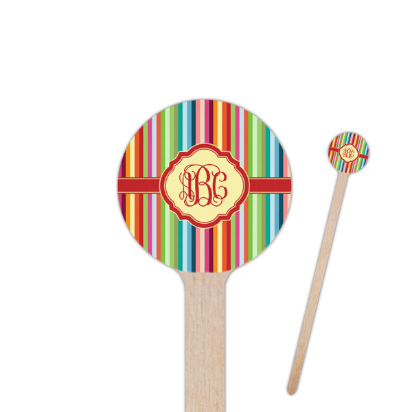 Custom Retro Vertical Stripes 7.5" Round Wooden Stir Sticks - Double Sided (Personalized)