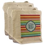 Retro Horizontal Stripes Reusable Cotton Grocery Bags - Set of 3 (Personalized)