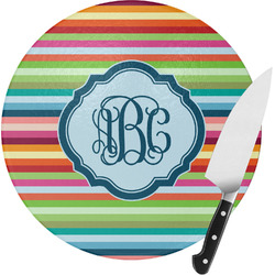 Retro Horizontal Stripes Round Glass Cutting Board - Small (Personalized)