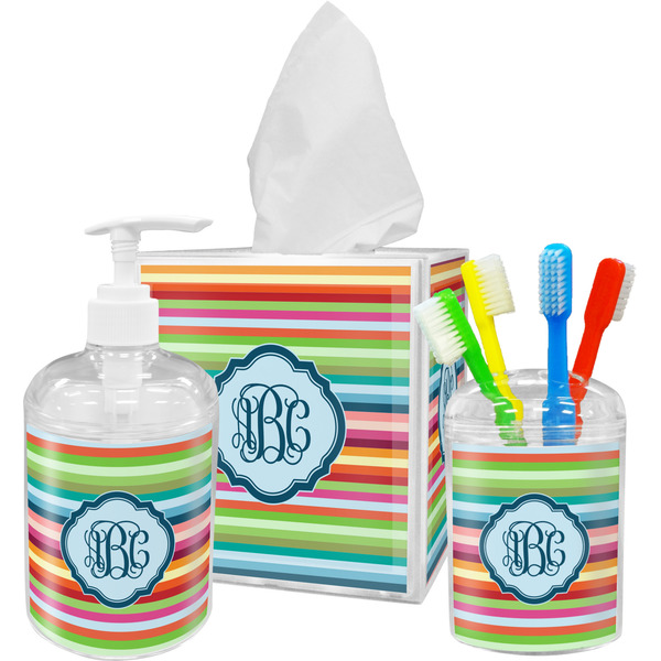 Custom Retro Horizontal Stripes Acrylic Bathroom Accessories Set w/ Monogram