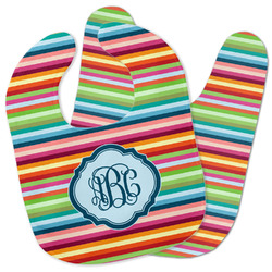 Retro Horizontal Stripes Baby Bib w/ Monogram