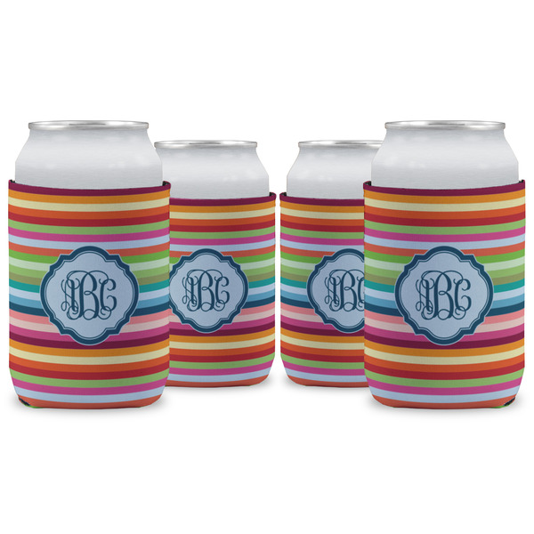 Custom Retro Horizontal Stripes Can Cooler (12 oz) - Set of 4 w/ Monogram