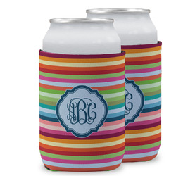 Retro Horizontal Stripes Can Cooler (12 oz) w/ Monogram