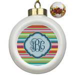 Retro Horizontal Stripes Ceramic Ball Ornaments - Poinsettia Garland (Personalized)