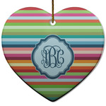 Retro Horizontal Stripes Heart Ceramic Ornament w/ Monogram