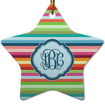 Retro Horizontal Stripes Star Ceramic Ornament w/ Monogram