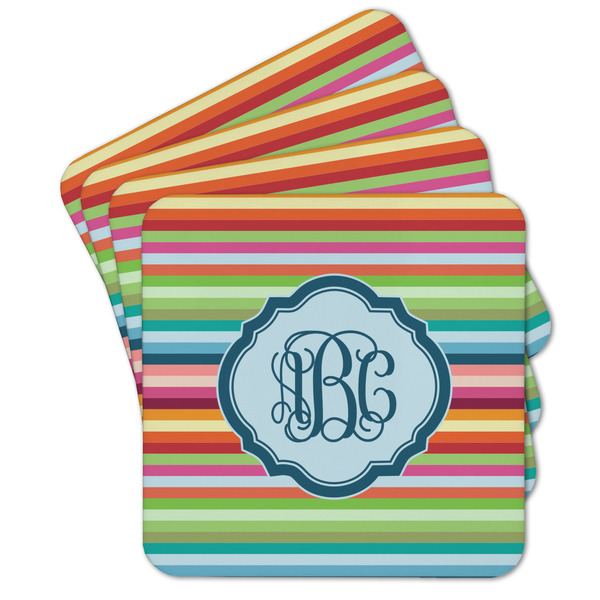 Custom Retro Horizontal Stripes Cork Coaster - Set of 4 w/ Monogram