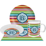 Retro Horizontal Stripes Dinner Set - Single 4 Pc Setting w/ Monograms