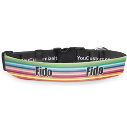 Retro Horizontal Stripes Deluxe Dog Collar - Double Extra Large (20.5" to 35") (Personalized)