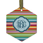 Retro Horizontal Stripes Flat Glass Ornament - Hexagon w/ Monogram