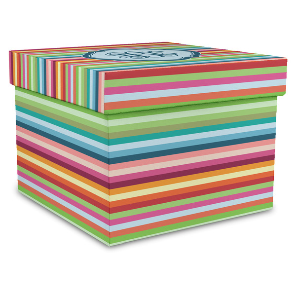 Custom Retro Horizontal Stripes Gift Box with Lid - Canvas Wrapped - XX-Large (Personalized)