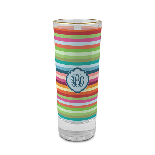 Custom Retro Horizontal Stripes 2 oz Shot Glass - Glass with Gold Rim (Personalized)