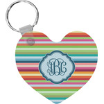 Retro Horizontal Stripes Heart Plastic Keychain w/ Monogram