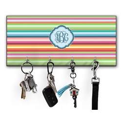 Retro Horizontal Stripes Key Hanger w/ 4 Hooks w/ Monogram