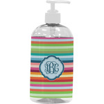 Retro Horizontal Stripes Plastic Soap / Lotion Dispenser (16 oz - Large - White) (Personalized)