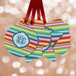 Retro Horizontal Stripes Metal Ornaments - Double Sided w/ Monogram