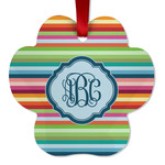 Retro Horizontal Stripes Metal Paw Ornament - Double Sided w/ Monogram