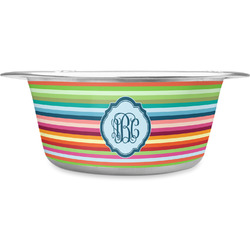 Retro Horizontal Stripes Stainless Steel Dog Bowl - Large (Personalized)