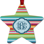 Retro Horizontal Stripes Metal Star Ornament - Double Sided w/ Monogram