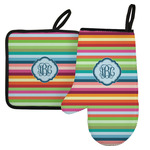 Retro Horizontal Stripes Left Oven Mitt & Pot Holder Set w/ Monogram