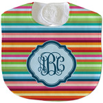 Retro Horizontal Stripes Velour Baby Bib w/ Monogram